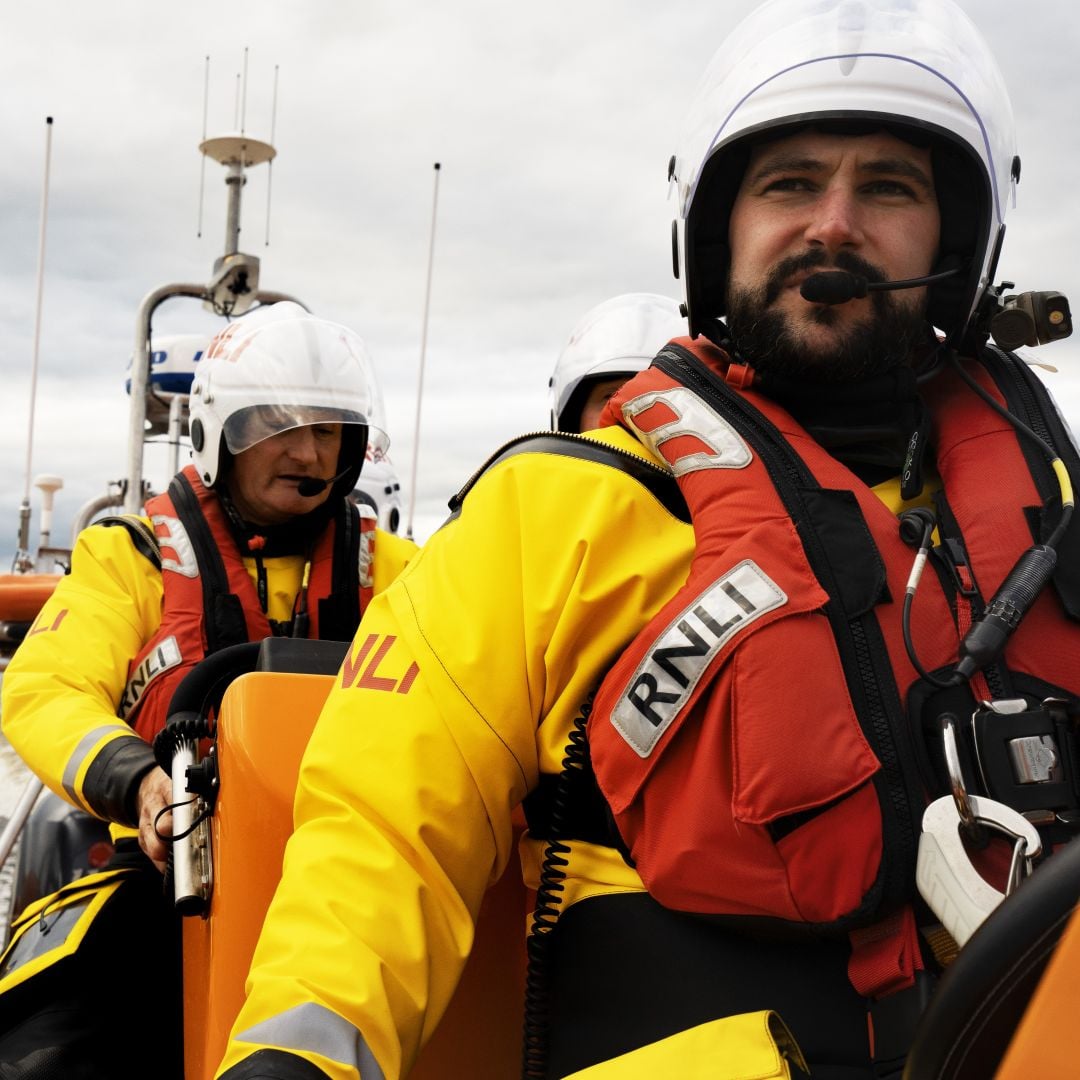 Rory Hoy and Kane Howe, Enniskillen crew members onboard the station's B Class Atlantic 85 ILB on Lough Erne