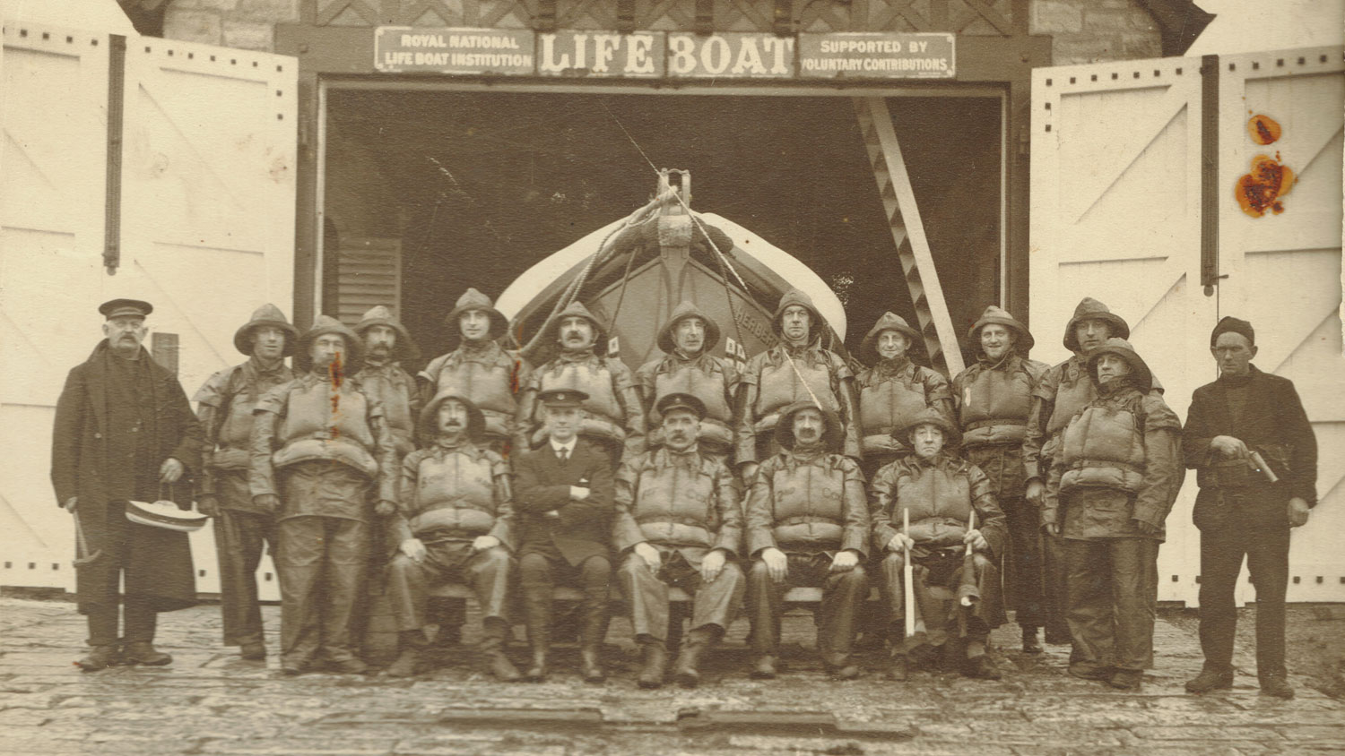 Swanage RNLI lifeboat volunteers outside the boathouse in 1924 