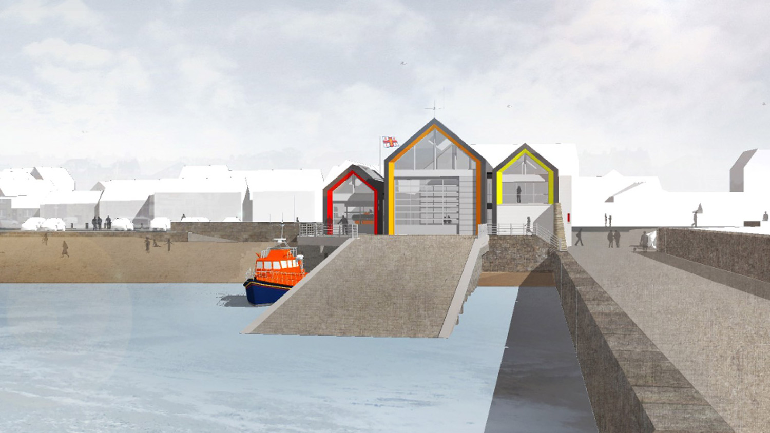 A 3d illustrated picture showing the design of Anstruther’s new lifeboat station which will be home to your Launch a Memory lifeboat