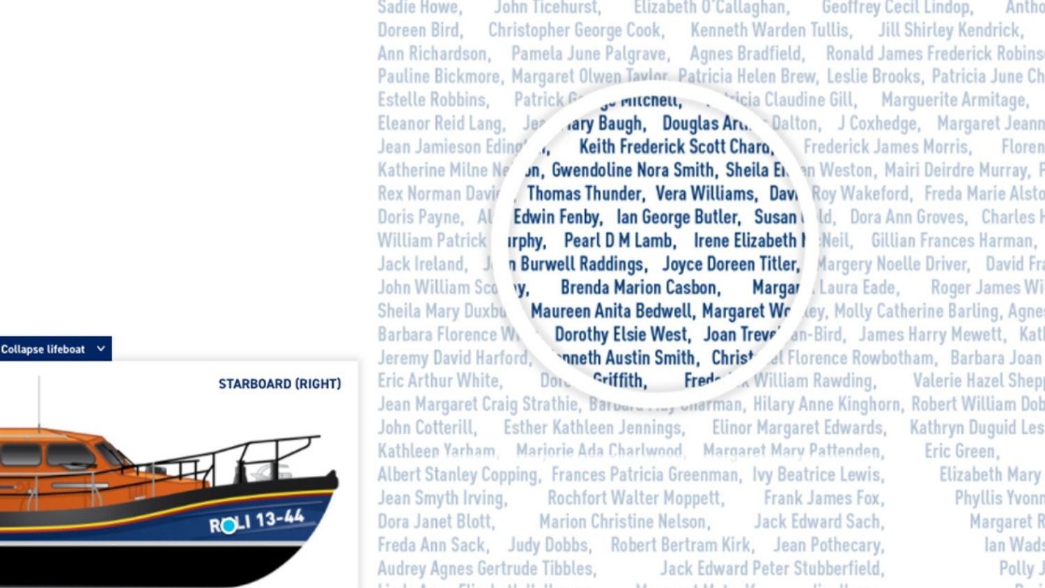 Use our online search tool to find your loved one’s name on the side of the Legacy Lifeboat