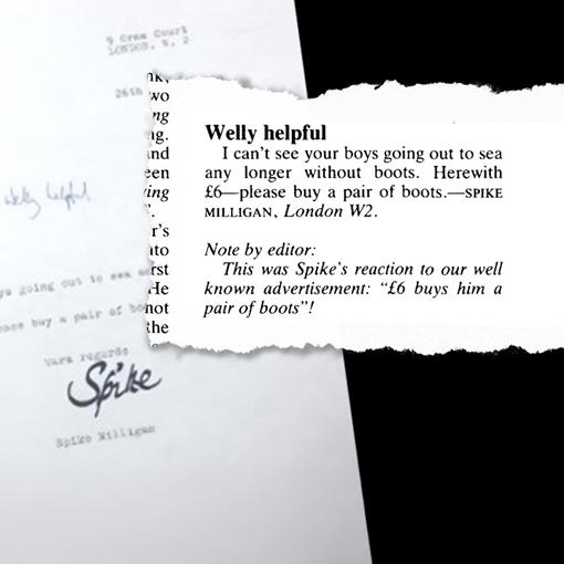 A letter from comedian Spike Milligan dated 1988