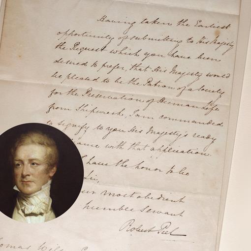 A letter written by Robert Peel, Home Secretary (and future Prime Minister), on behalf of King George IV. 