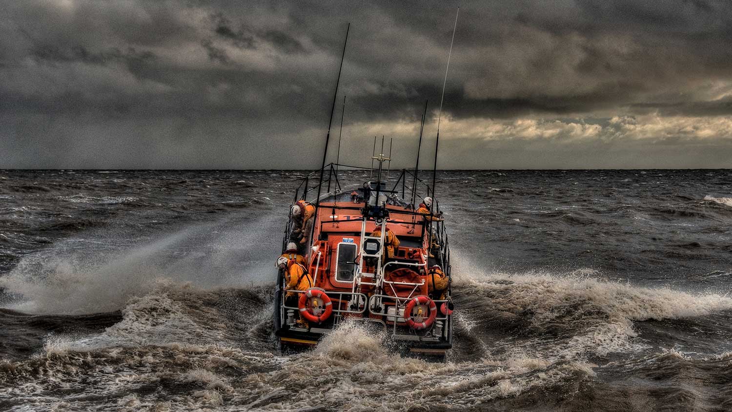 Aldeburgh RNLI’s Mersey class lifeboat, Freddie Cooper 12-34, in rough seas