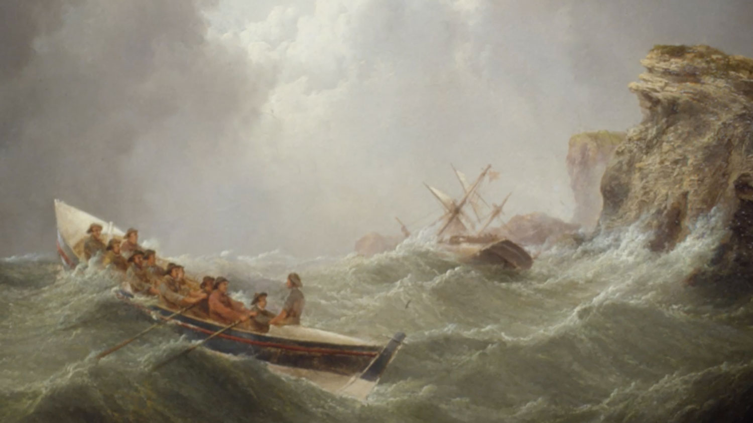 A thank you video thumbnail, featuring a painting of a lifeboat crew rowing towards a shipwreck in heavy seas