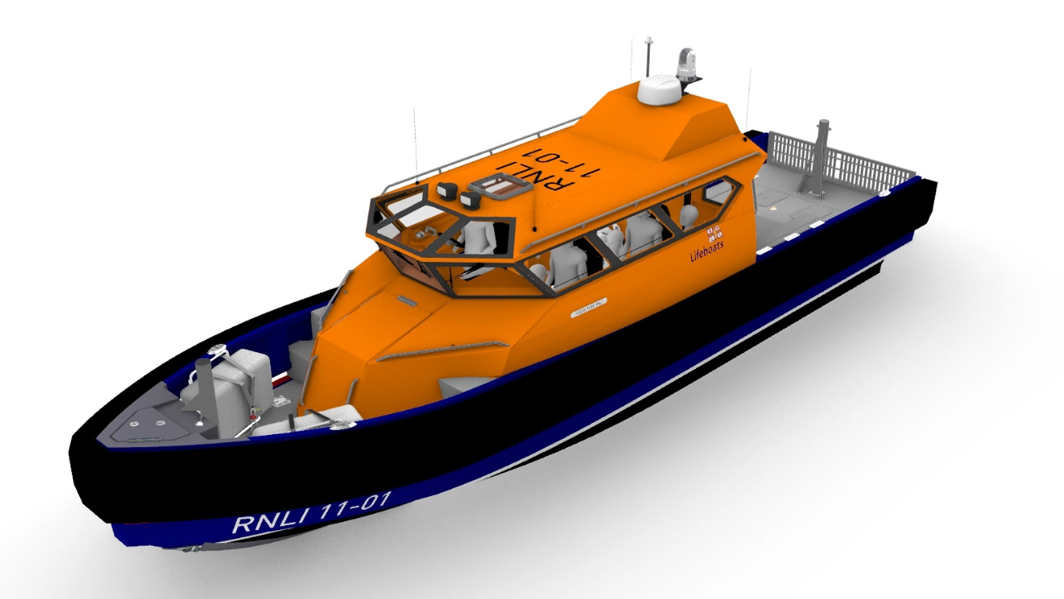 Digital mock-up of an RNLI coastal lifeboat.