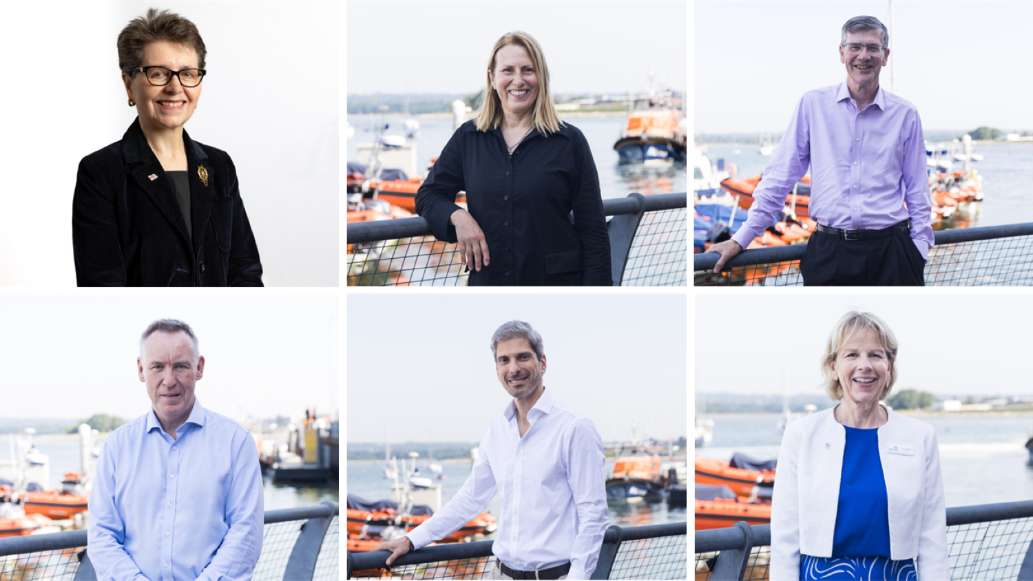 A montage of six headshots of the RNLI Chair and five new Trustees