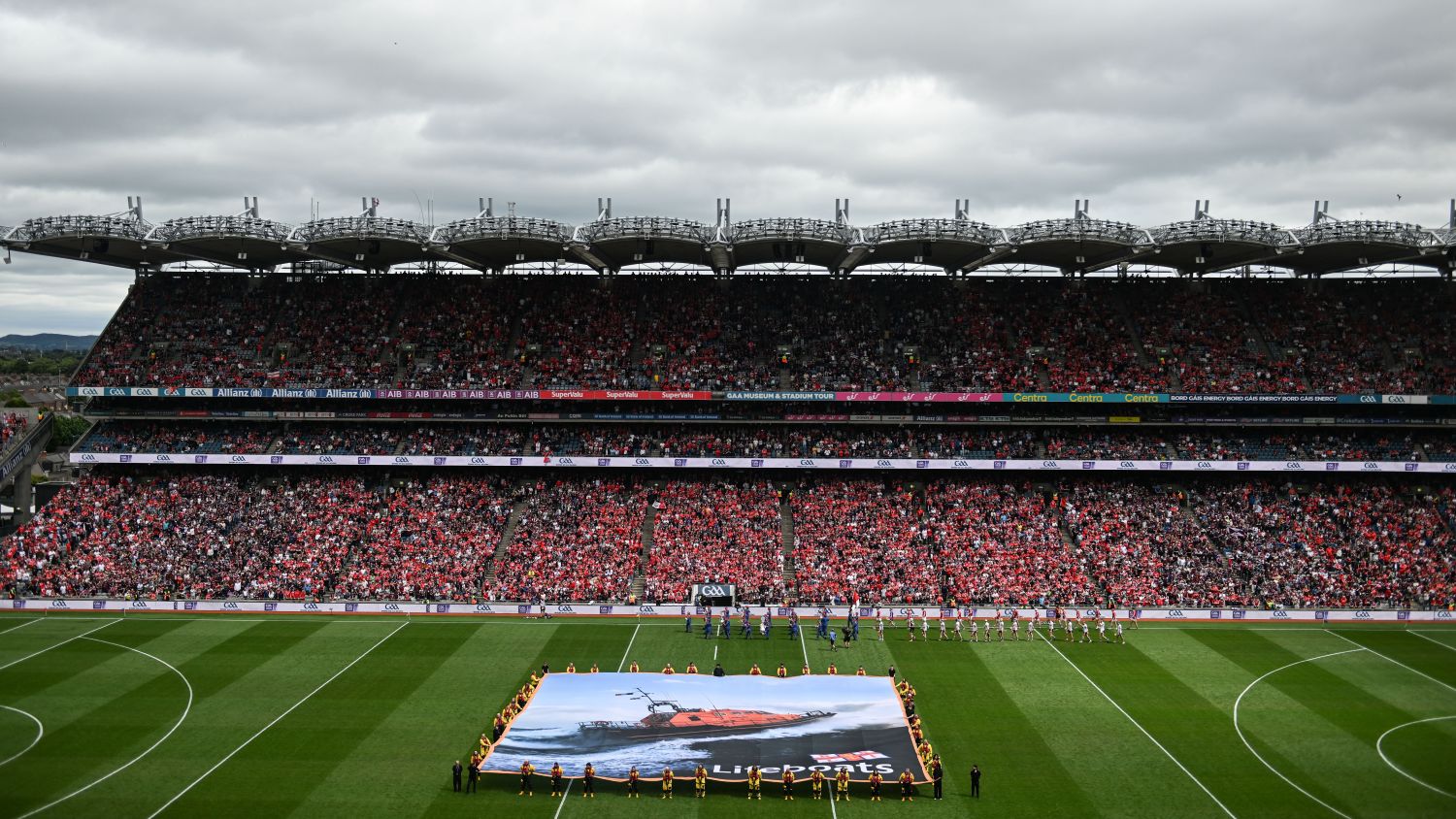 The GAA flag on the pitch at Croke Park