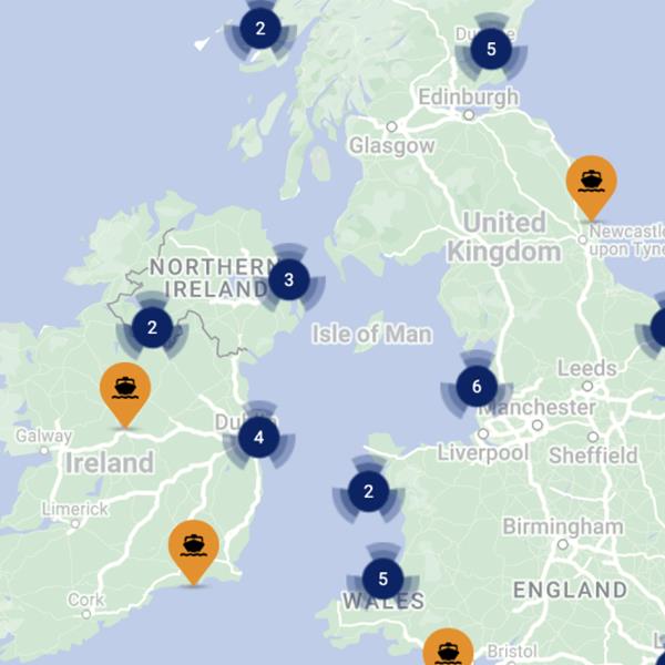 Map displaying the latest launches across the UK