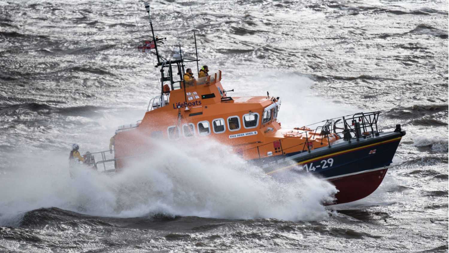 Barry Dock trent class lifeboat Inner Wheel II 14-29 at sea in rough conditions. 