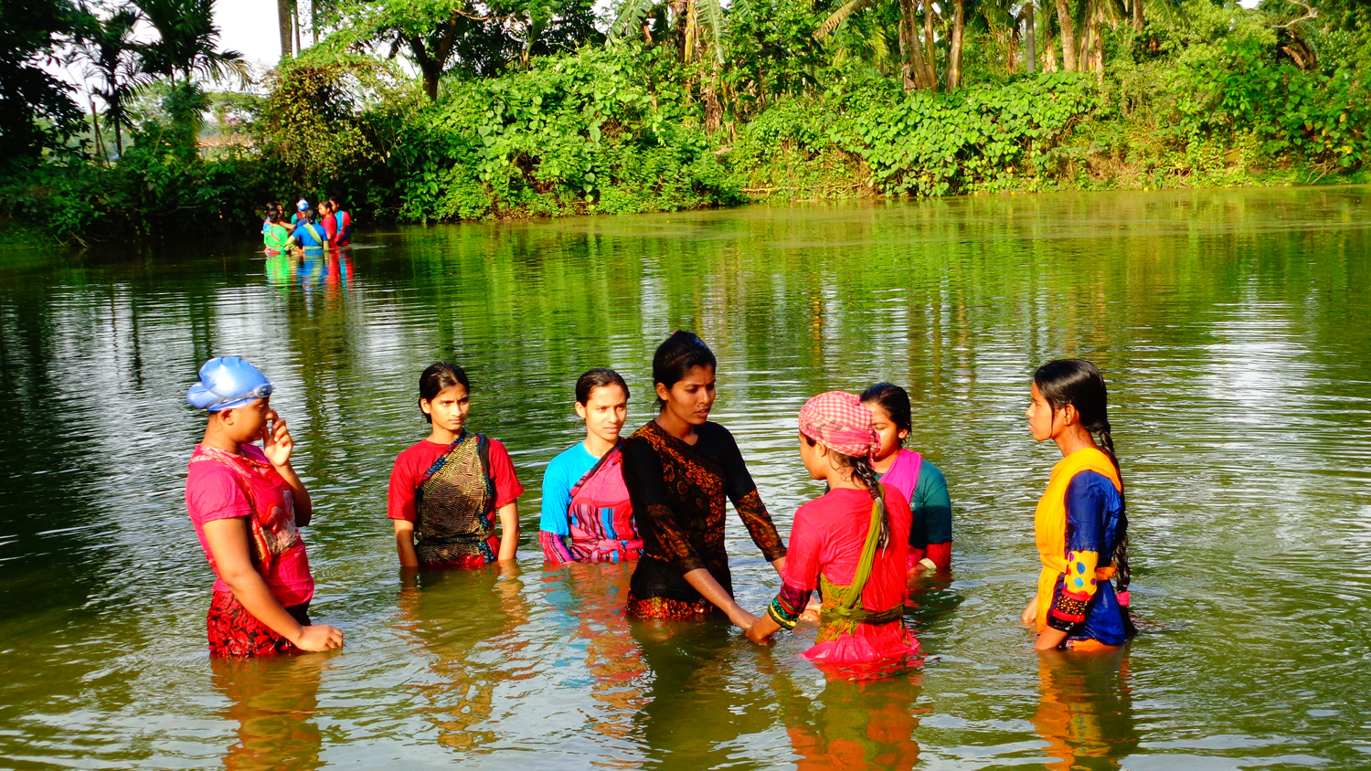 SwimSafe instructor training in a pond in Bangladesh