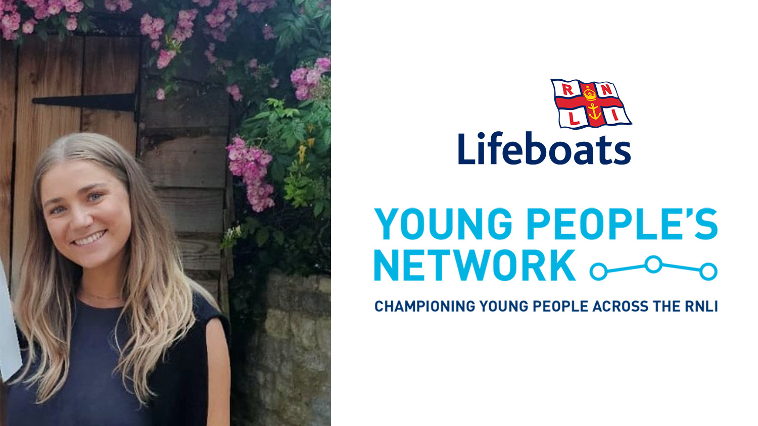 RNLI Young People's Network logo and a portrait of Molly Donohue, who is smiling.